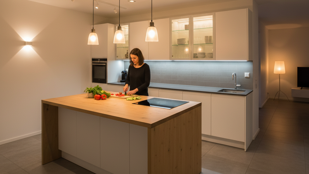 Obraz pokazujący wnętrze nowoczesnej i jasnej kuchni urządzonej w minimalistycznym stylu