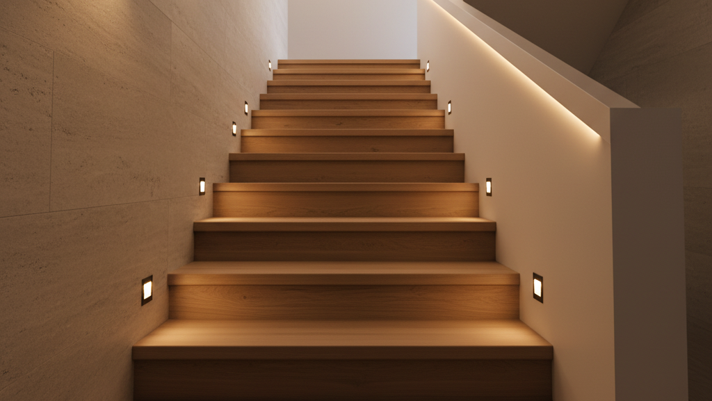 Obraz pokazujący dobrze oświetloną klatkę schodową